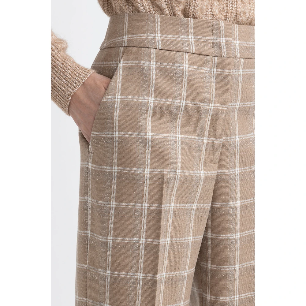 PESERICO Lurex maxi geruite stretchwollen flanellen broek Brown Dames