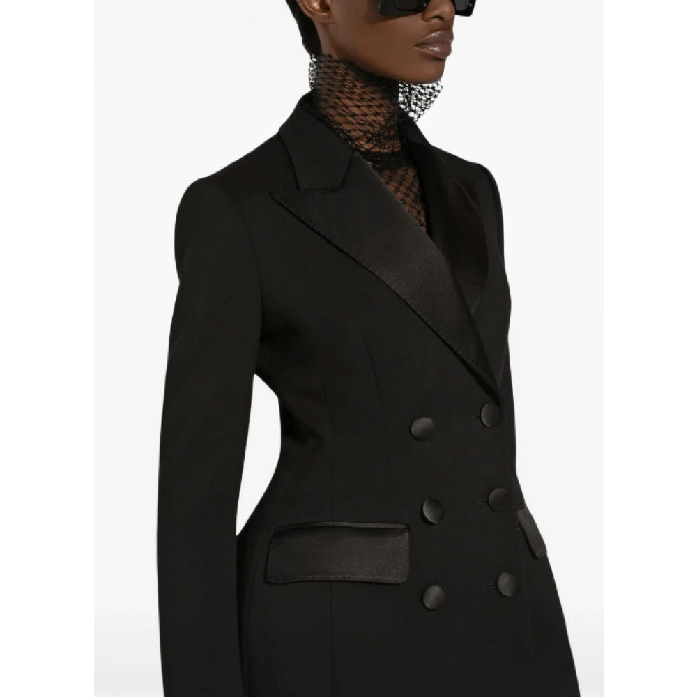 Dolce & Gabbana Zwart Wolblend Double-Breasted Jas Black Dames