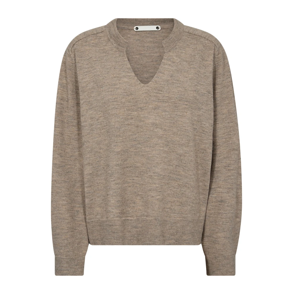 Co'Couture Champagne Gebreide Trui met V-hals Beige Dames