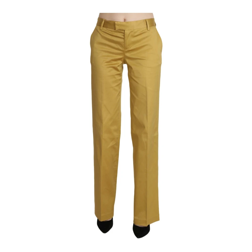 Just Cavalli , Straight Trousers, Female, Yellow, S, Mustard Yellow Straight Leg Cotton Trousers