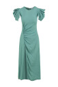 robe-midi-bleue-avec-drape-et-boutons