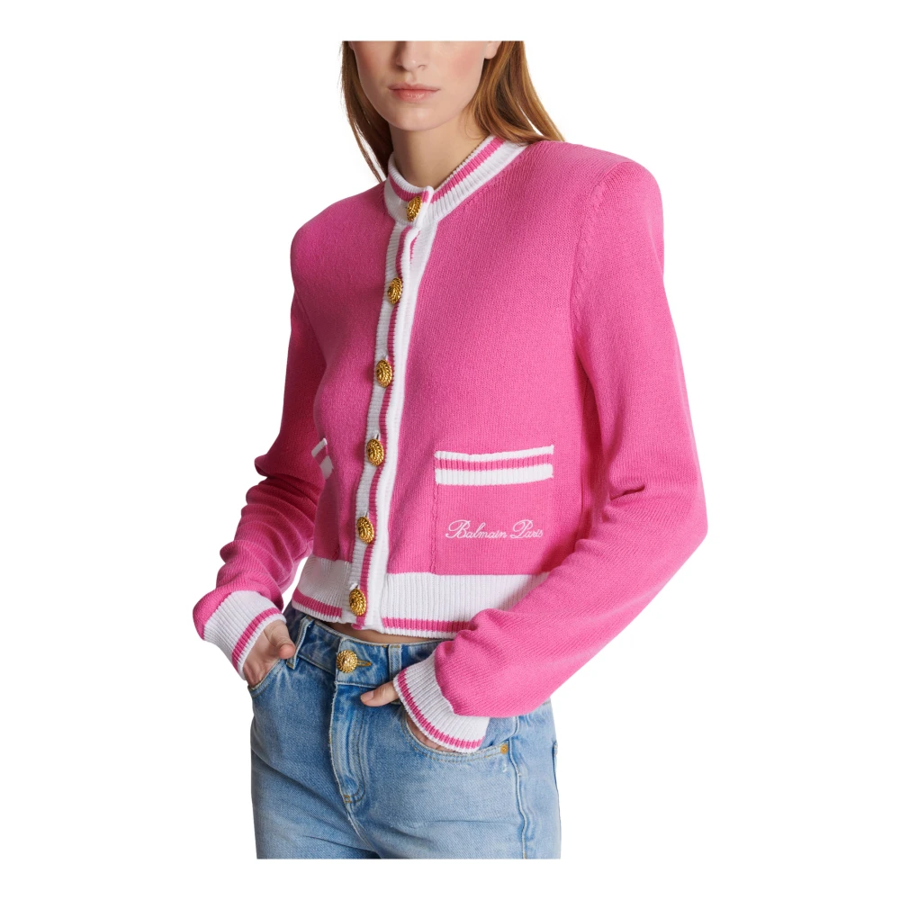 Balmain Handtekening gebreide vest Pink Dames
