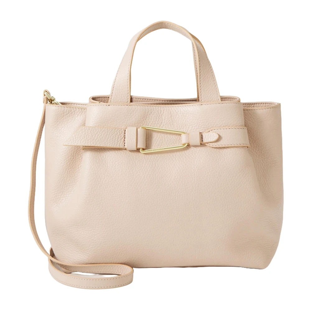 Coccinelle Leren schoudertas met logoprint Beige Dames