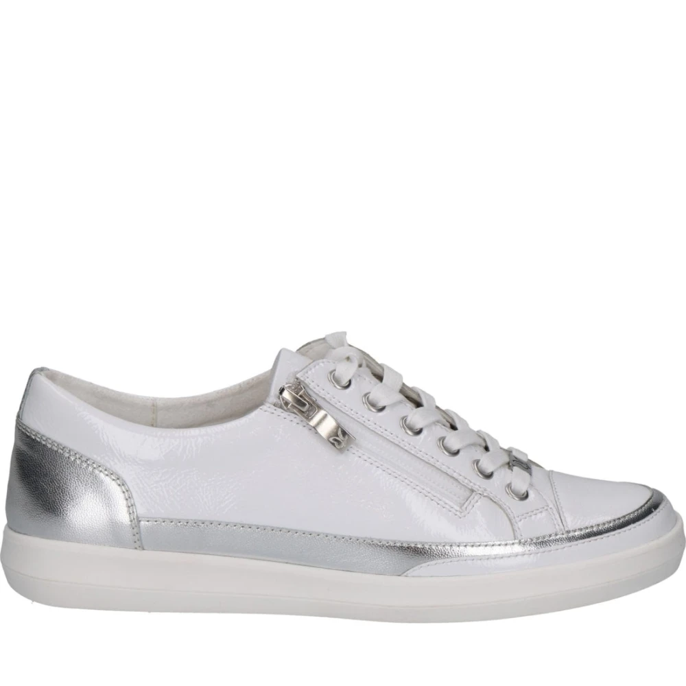 Caprice Women's White Sneakers, 6 Uk, Silver Trainers For