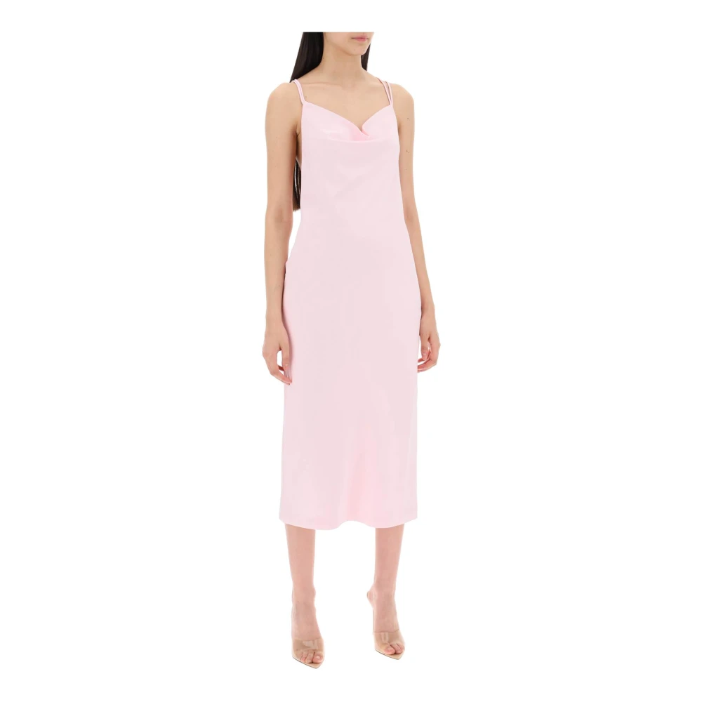 Rotate Birger Christensen Satijnen Midi Slip Dress met Ringhalslijn Pink Dames