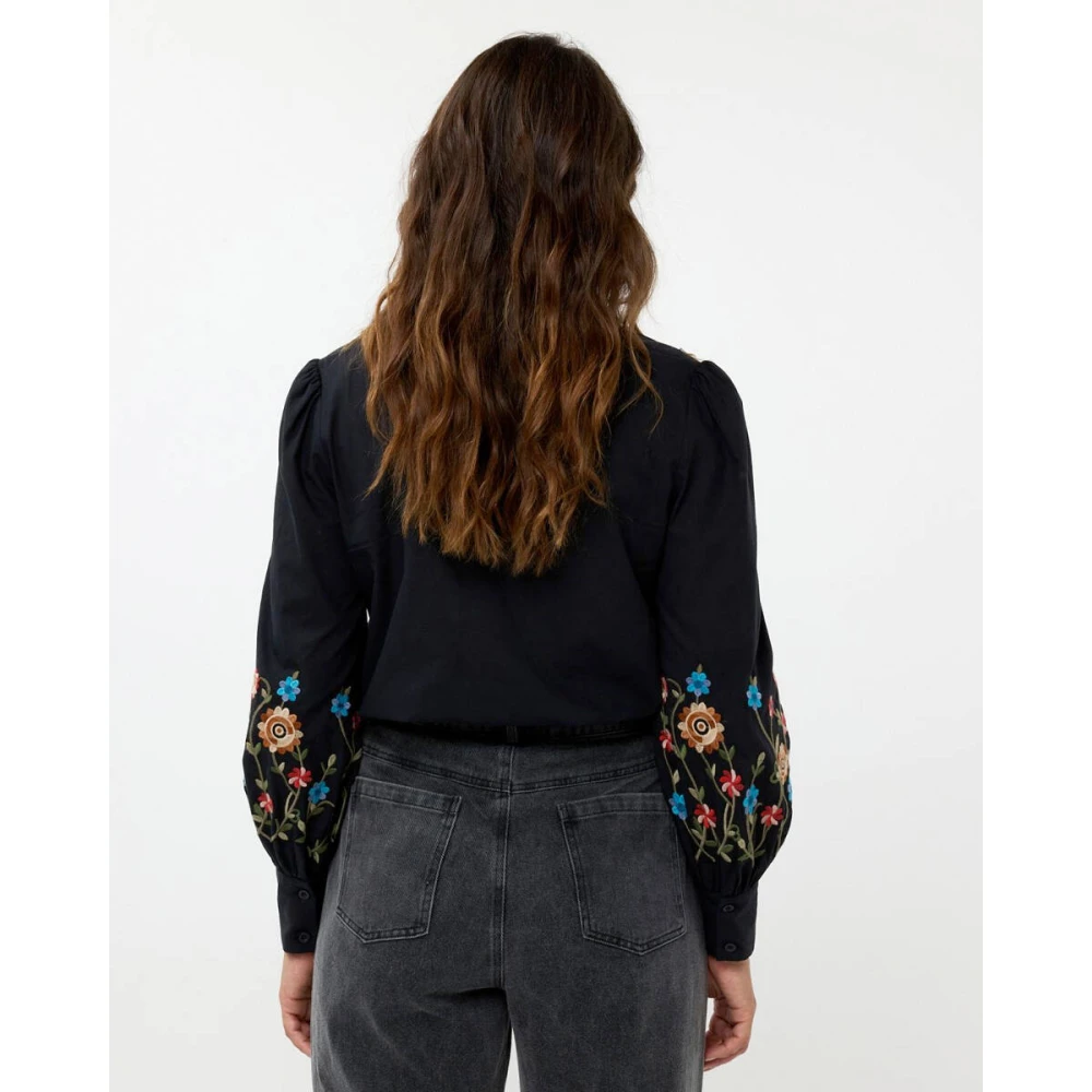Ydence Bloemenblouse met lange mouwen Black Dames