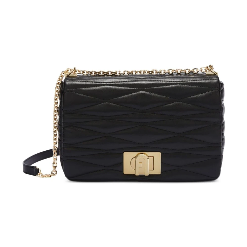 Furla Zwarte Schakel-schouderzak met Overslag Top Black Dames