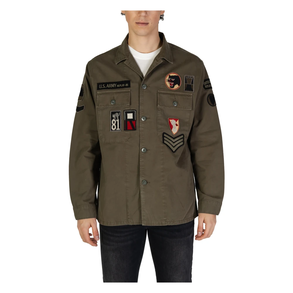 Replay Cotton Overshirt met Lange Mouwen Green Heren