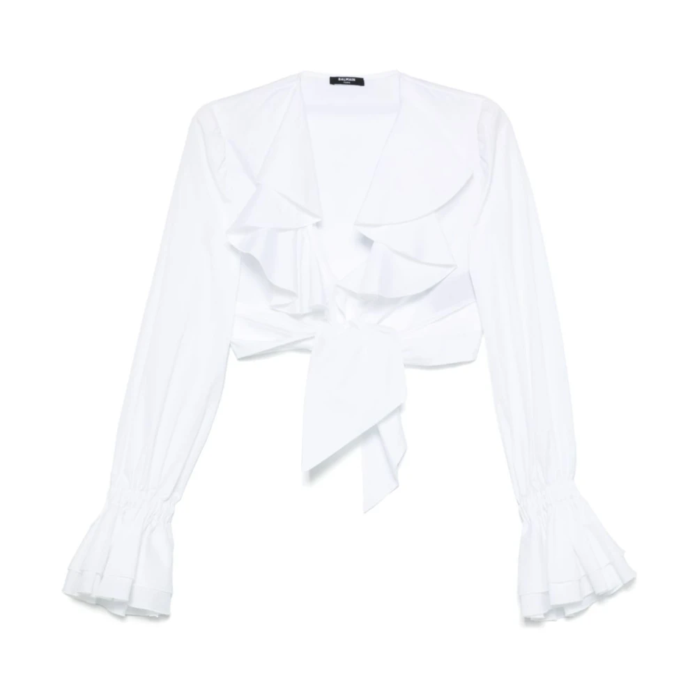 Balmain V-Hals Top met Uitlopende Manchetten White Dames