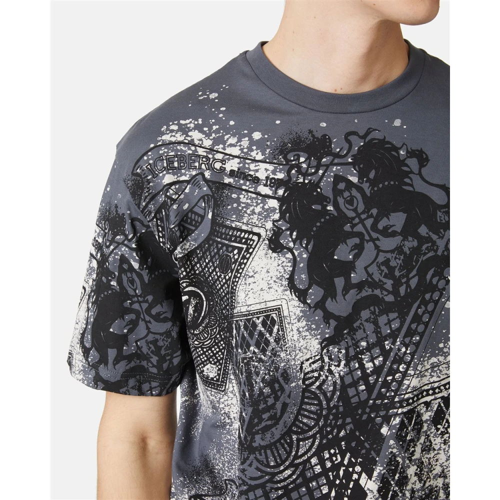 Iceberg T-shirt met allover Discharged Cards Gray Heren