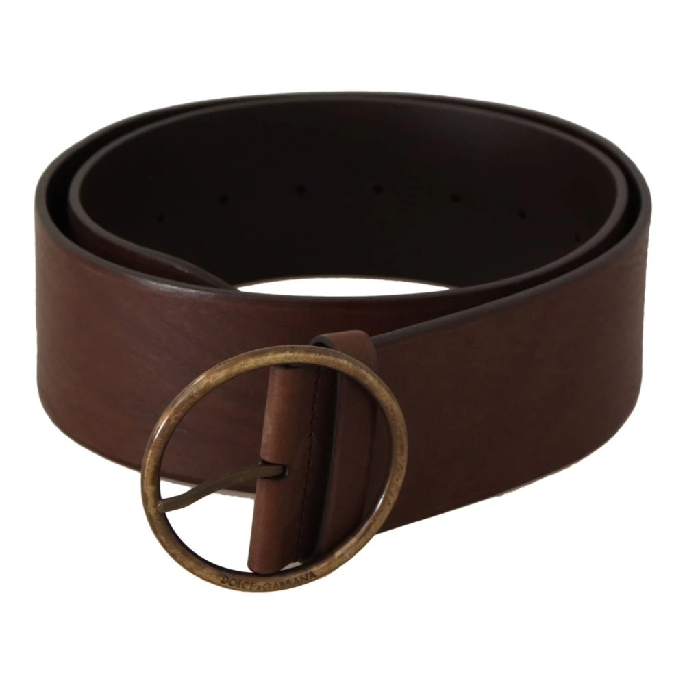 Dolce & Gabbana Unisex Bruin Accessoires One Size, Leer, Wide Waist Logo Metalen Ronde Gesp Riem