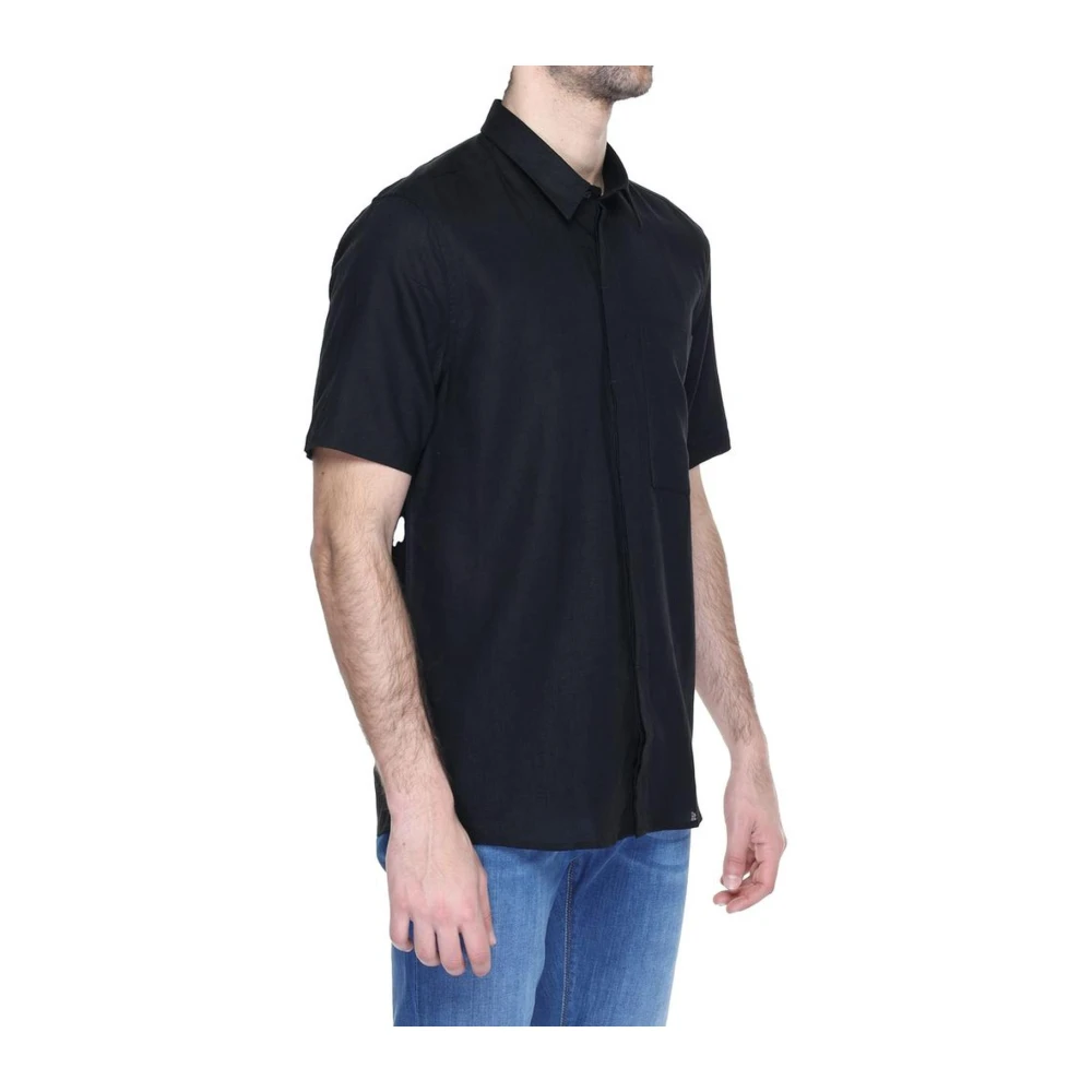 Antony Morato Zwarte Linnen Blend Korte Mouw Overhemd Black Heren