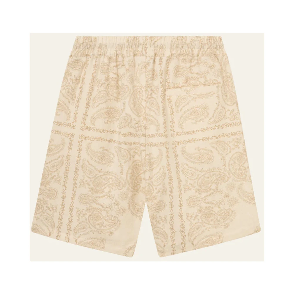 Les Deux Paisley Patroon Luchtige Trekkoord Shorts Beige Heren