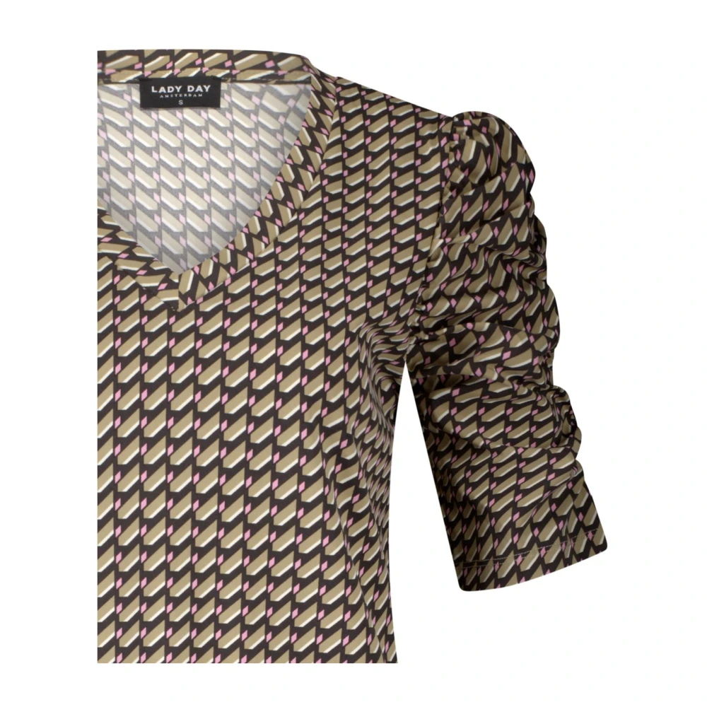Lady Day Gerimpelde V-hals top met Tigger-print Beige Dames