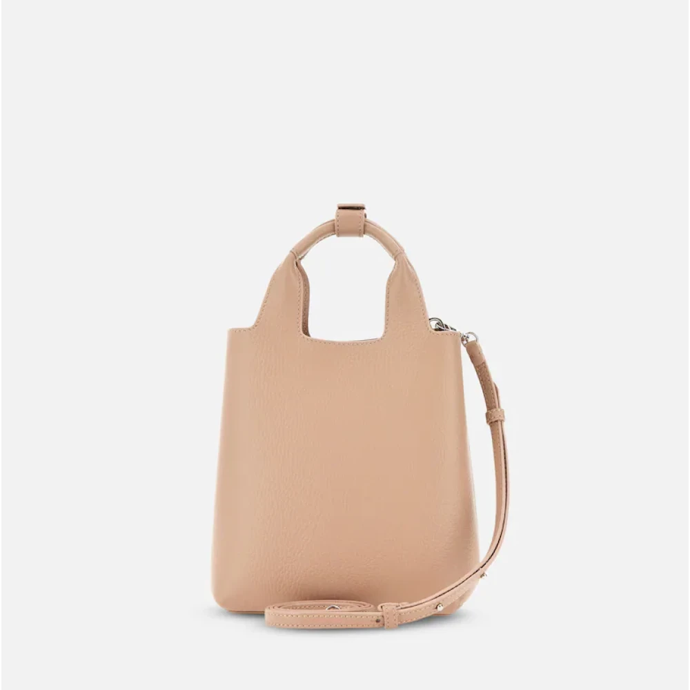 Hogan Gestructureerde Leren Mini Shopper Beige Dames