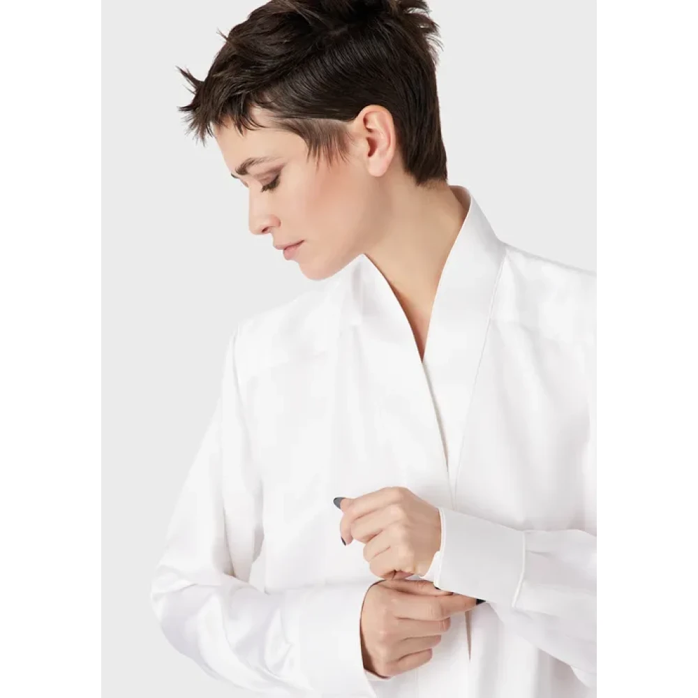 Giorgio Armani Zijden dubbel satijnen overhemd met sjaaleffect White Dames
