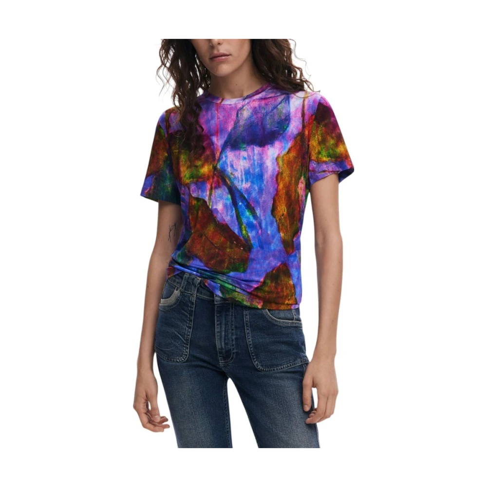 Desigual Lila Viscose Korte Mouw T-Shirt Multicolor Dames