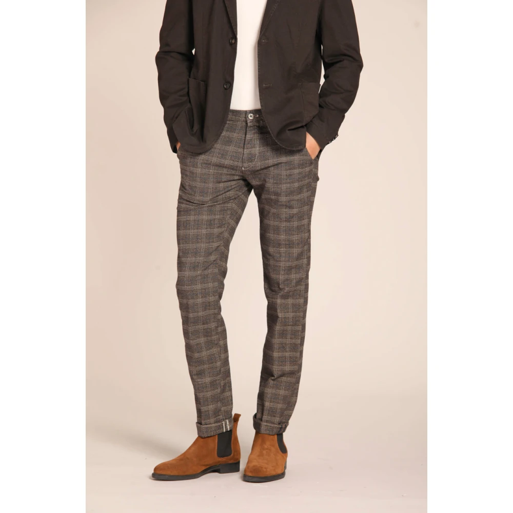 Mason's Slim Fit Glen Check Chino Broek Brown Heren