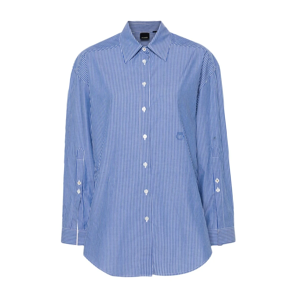 Pinko Blauw Gestreept Overhemd Klassieke Kraag Blue Dames