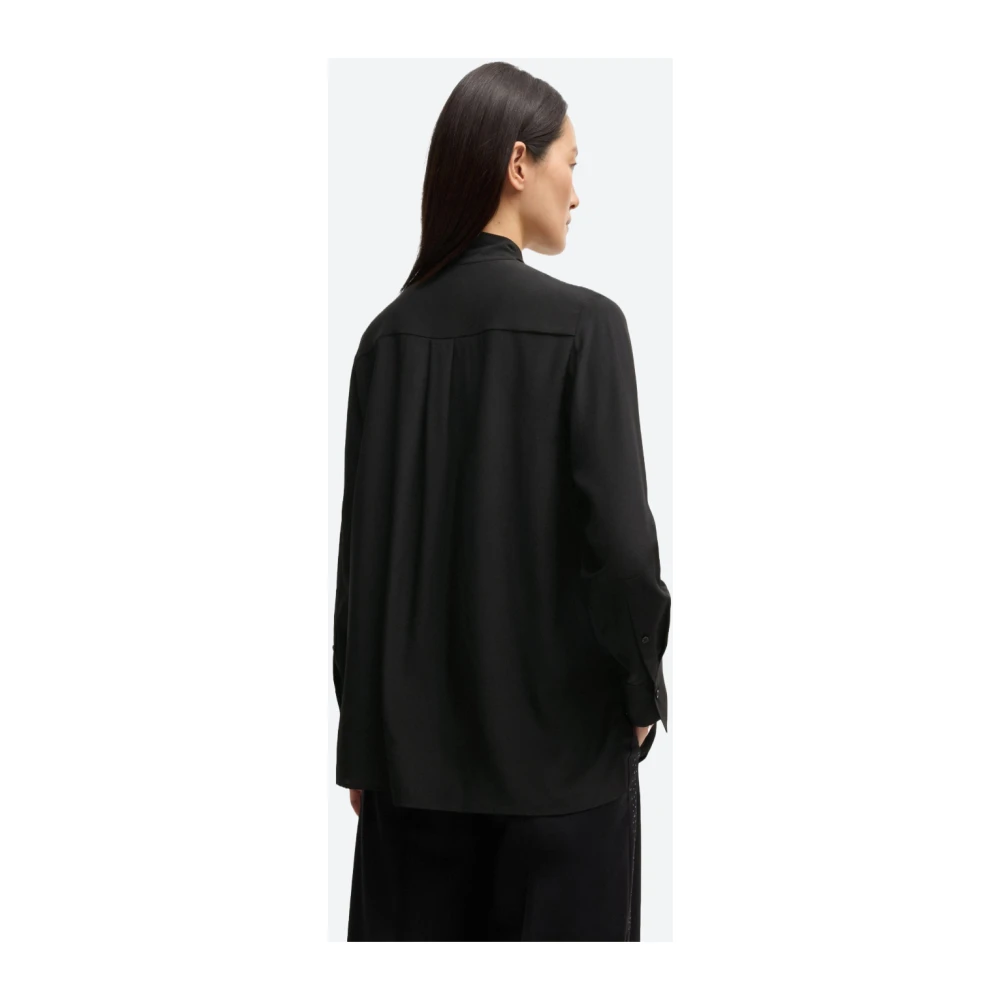 Hugo Boss Zijden blouse met strikkraag Black Dames