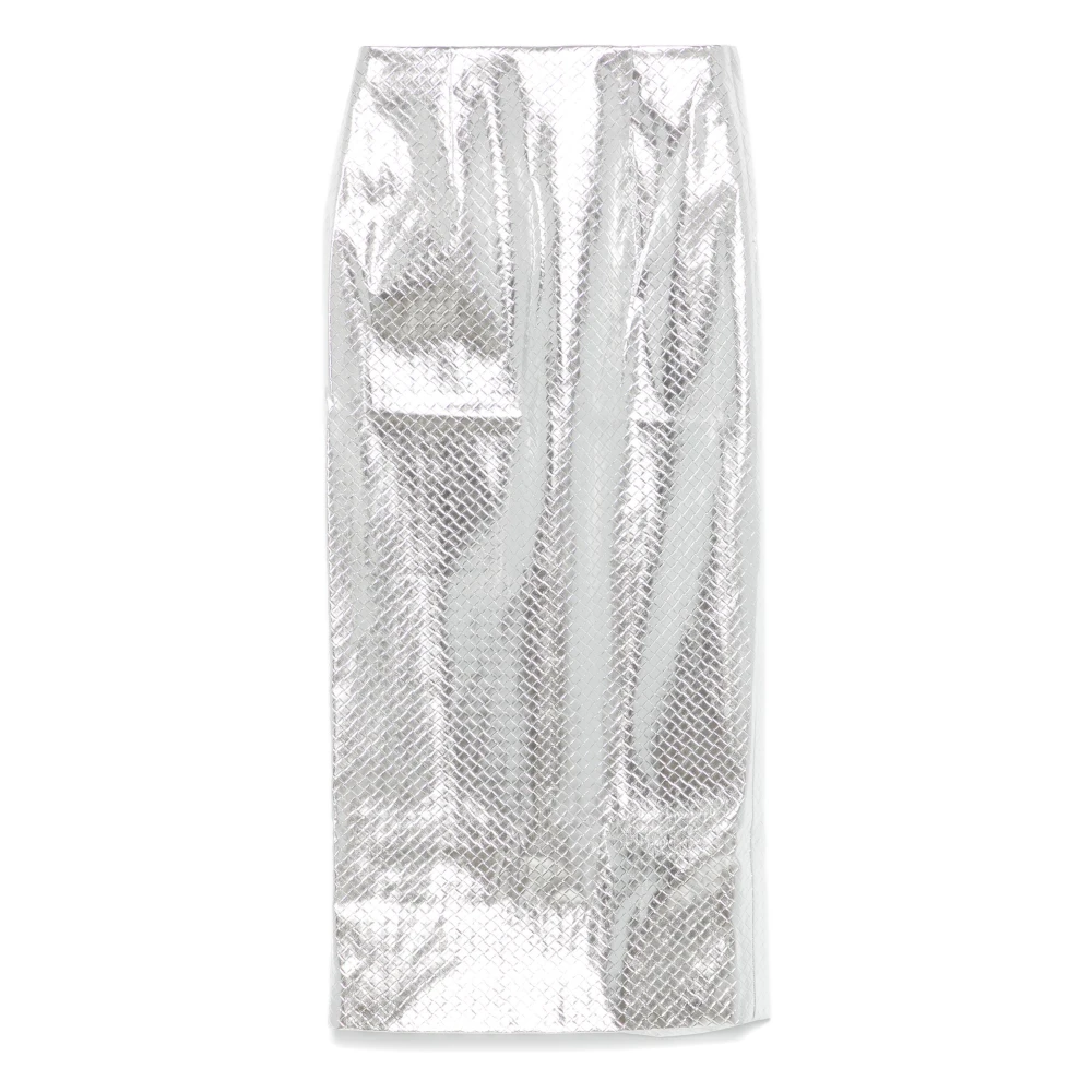 Silver Midi Kjol med Slits Bak