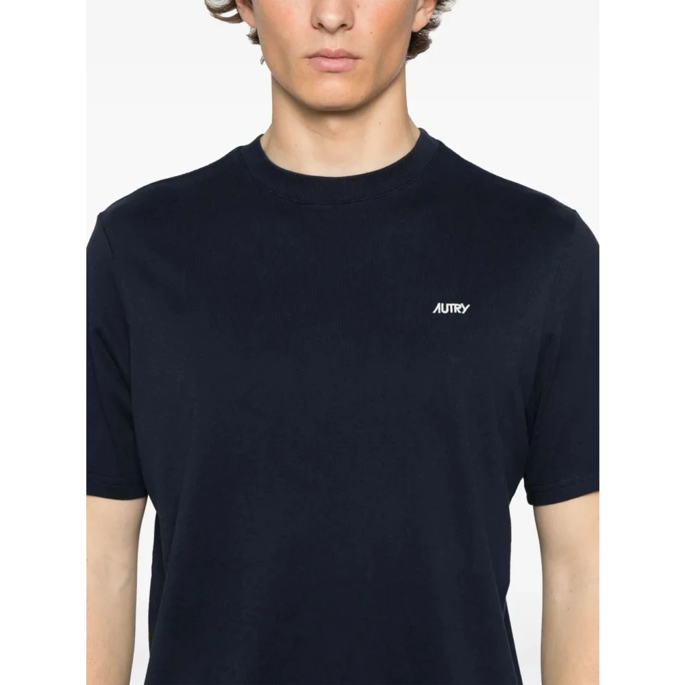Autry Blauw T-shirt met ronde hals en geborduurd logo Blue Heren