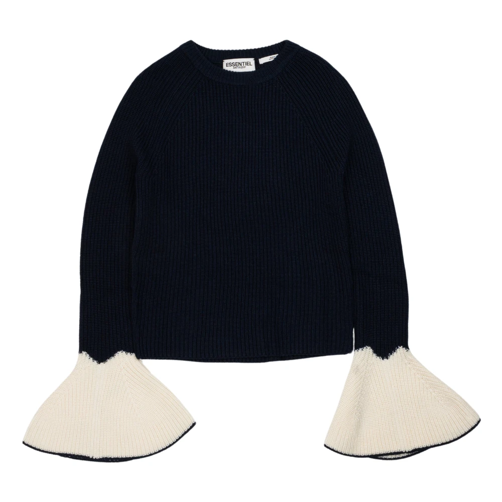 Essentiel Antwerp Navy Contrasterende Manchetten Sweater Black Dames