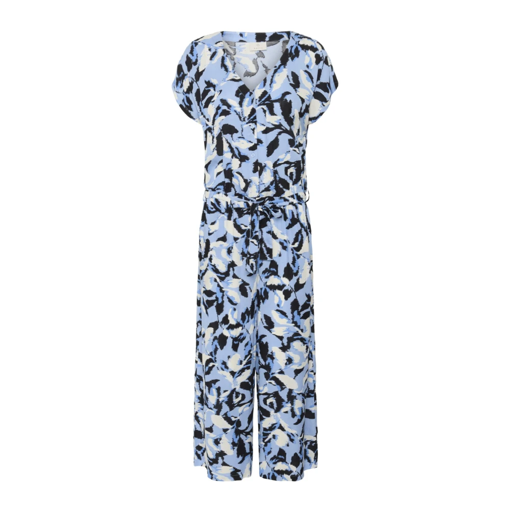 Kaffe Multicolor Jumpsuits, Female, S, Blue Flower Print Jumpsuit With Short Sleeves