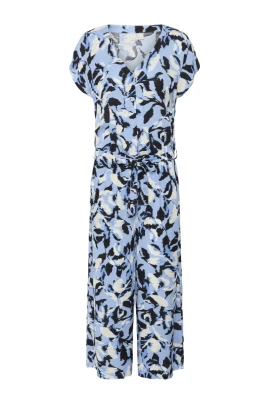 Blå Blomtryck Jumpsuit med Korta ärmar