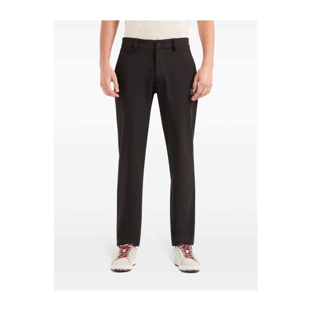 Emporio Armani EA7 Zwarte Logo Print Broek Rechte Pijp Black Heren