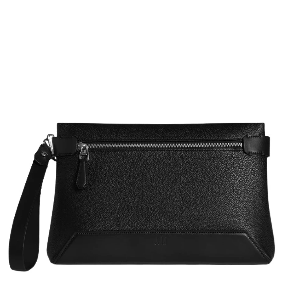 Dunhill Zwarte Leren Clutch met Metalen Details Black Heren