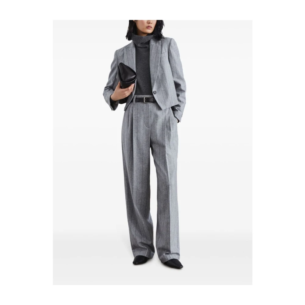 BRUNELLO CUCINELLI Grijze Wollen Blend Jas Gray Dames