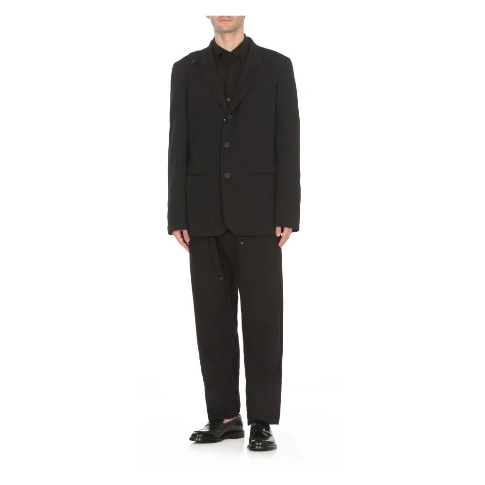 Yohji Yamamoto Zwarte Wollen Jas Peak Revers Black Heren