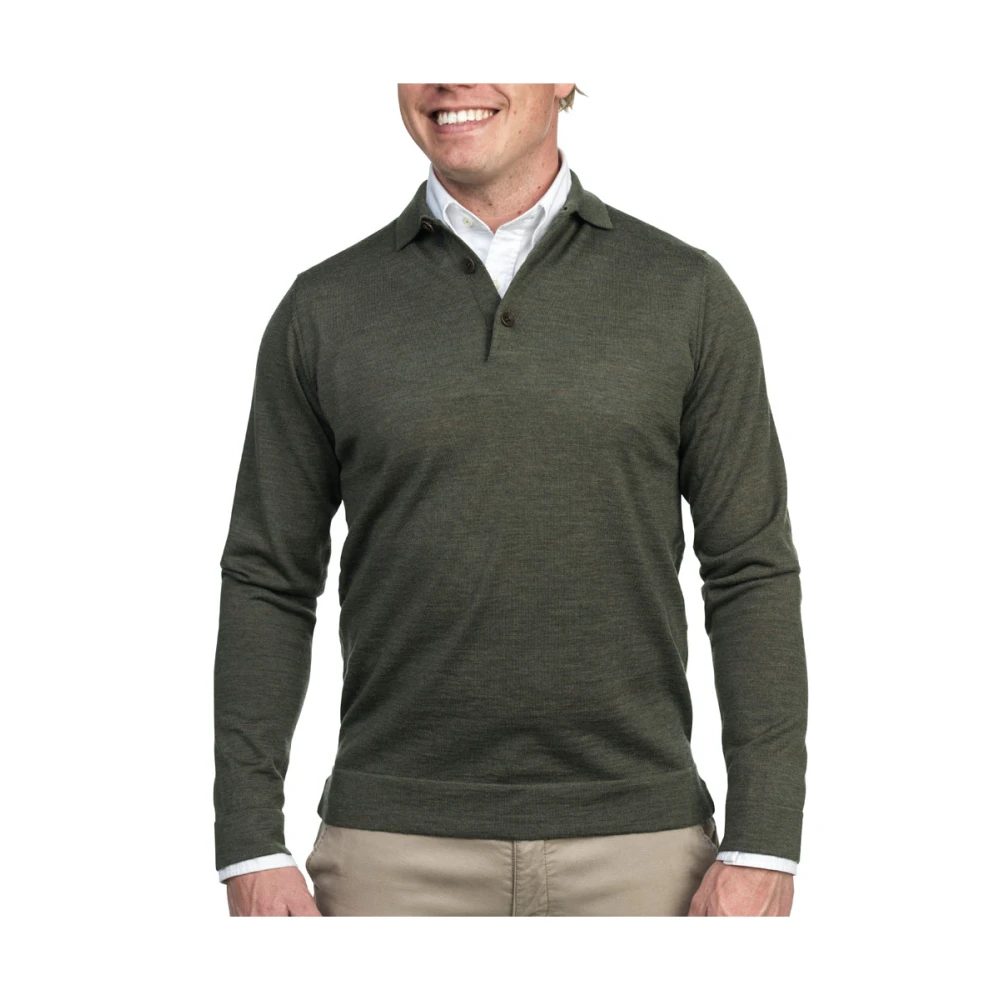 Hansen & Jacob Merino Polo Stickad i Dusty Green Green, Herr