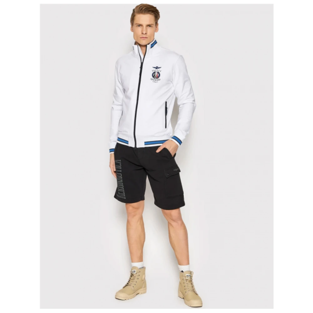 aeronautica militare Gestreepte Rits Sweater White Heren
