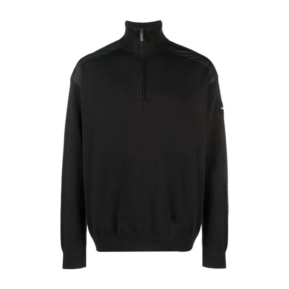 Calvin Klein Black Turtlenecks, Male, S, Quarter Zip Jumper Mix Media