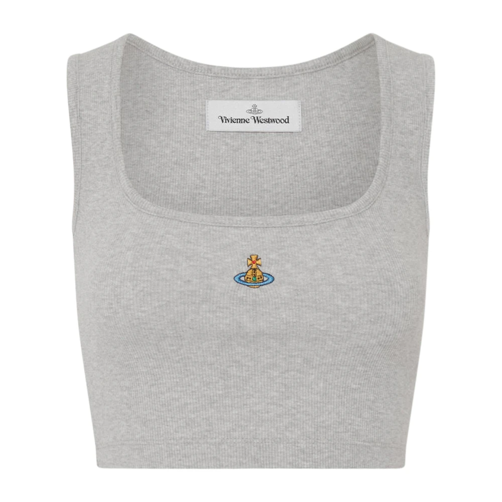 Vivienne Westwood Women's Gray Sleeveless Tops, L, Cropped Rib Vest