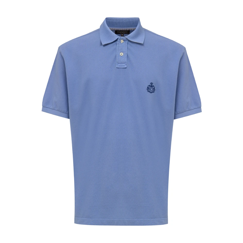 Canali Blå kortärmad polotröja grodknapp Blue, Herr