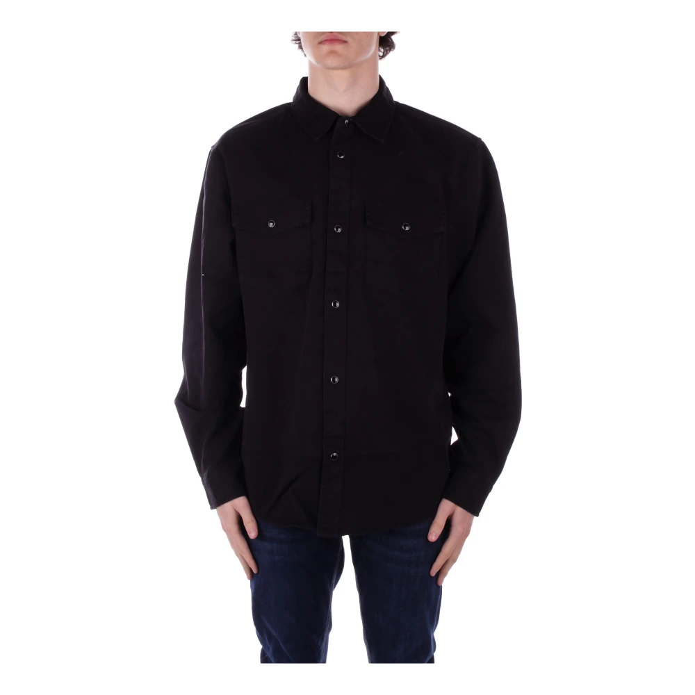 Carhartt WIP Zwarte Jassen Logo Voorste Knoopsluiting Black Heren