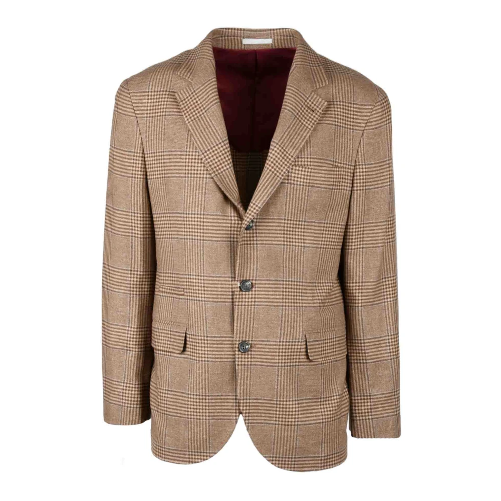BRUNELLO CUCINELLI Luxe Wol Zijde Linnen Kasjmier Jas Brown Heren