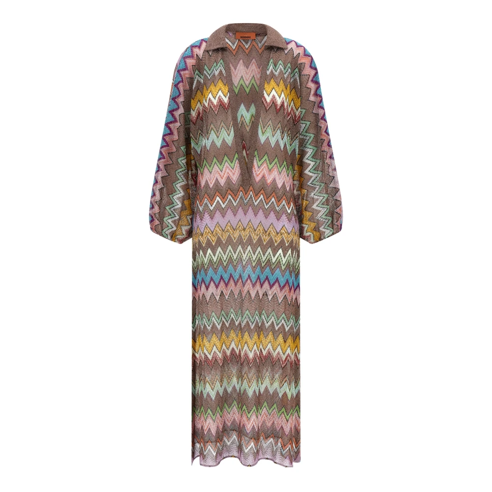 Missoni Women's Multicolor Maxi Dresses, S, Zizag Knit Lamé Shirt Dress