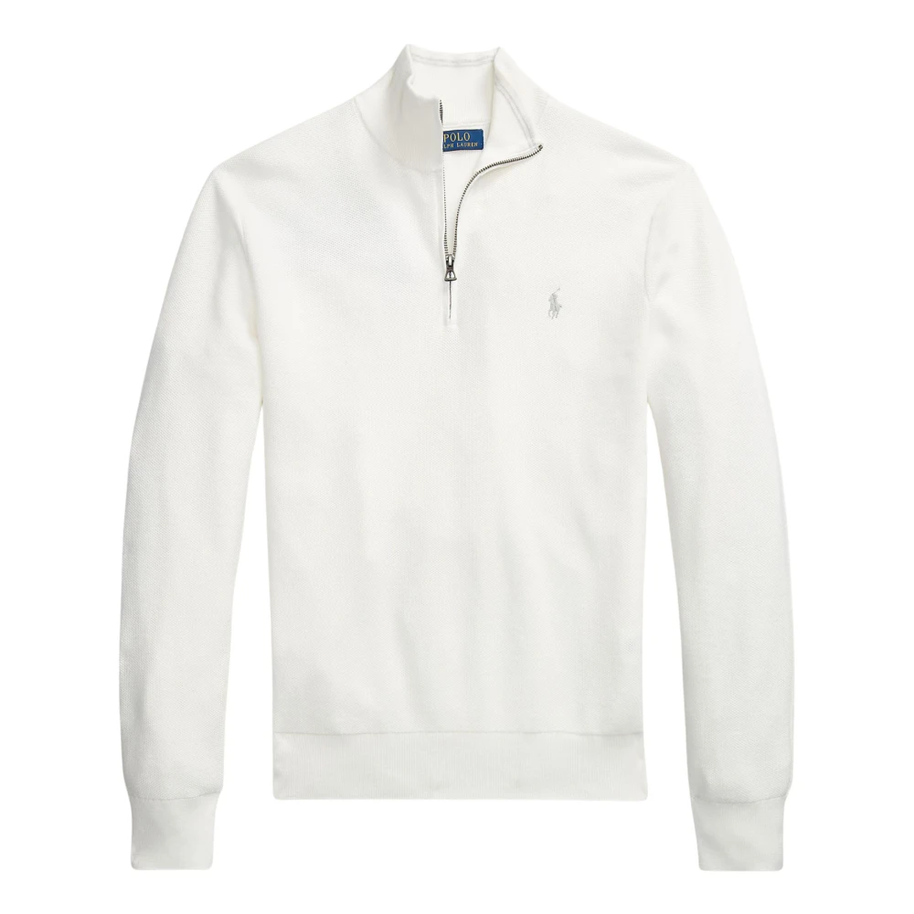 Ralph Lauren Men's White Turtlenecks, S, Mesh-Knit Cotton Quarter-Zip Jumper