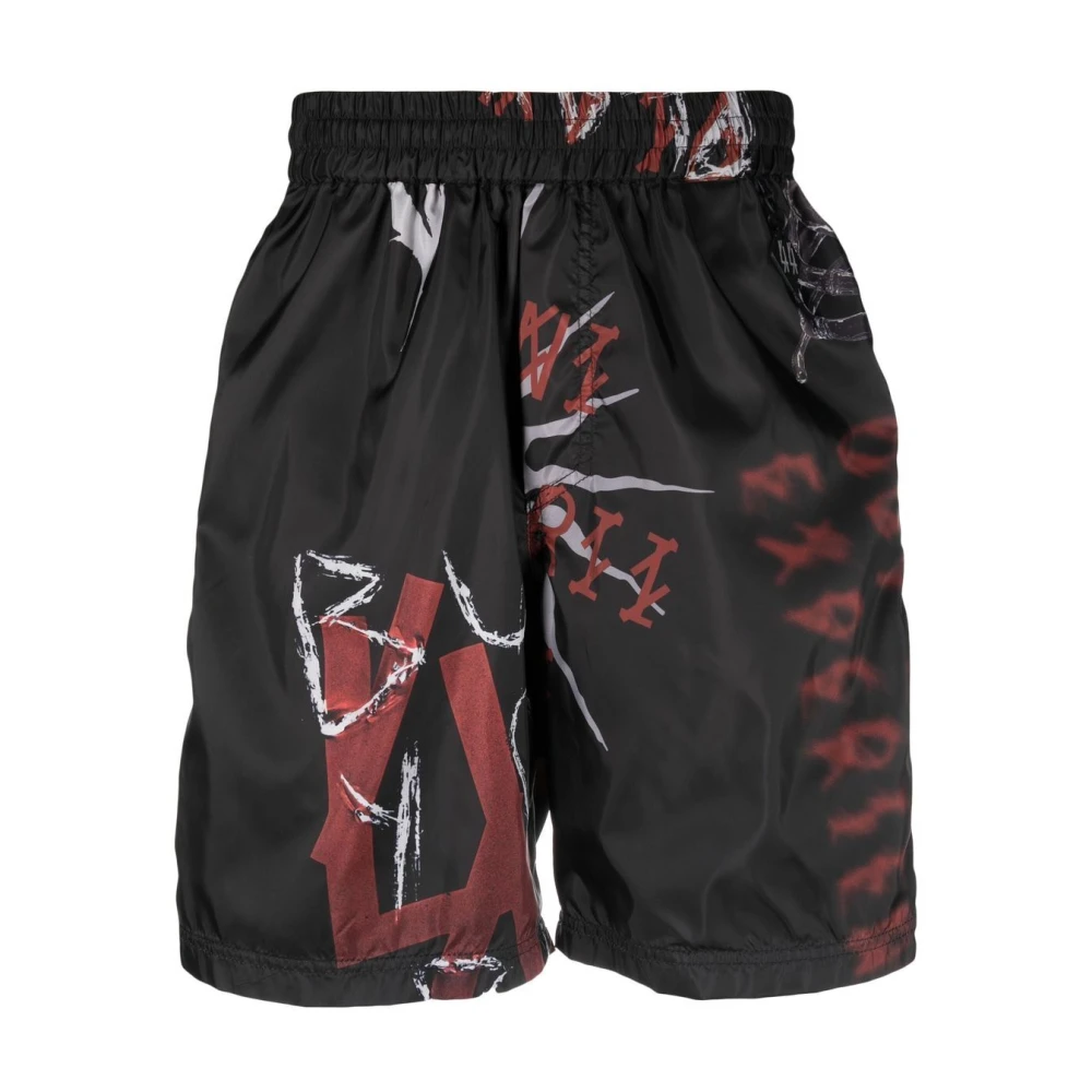 44 Label Group Zwarte shorts met grafische prints Black Heren