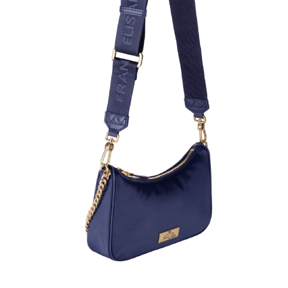 Elisabetta Franchi Marine Schoudertas met Jacquard Banden Blue Dames