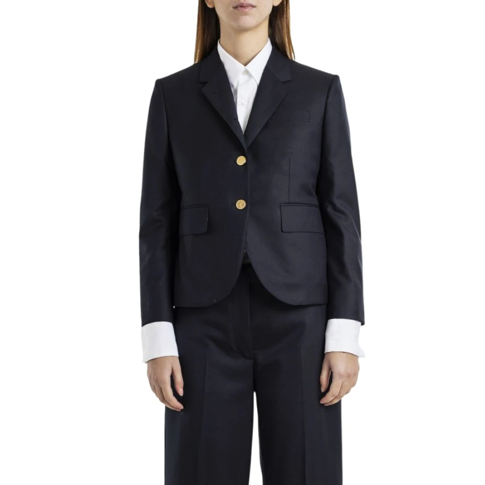 Thom Browne Navy Wol Blazer Jas Blue Dames