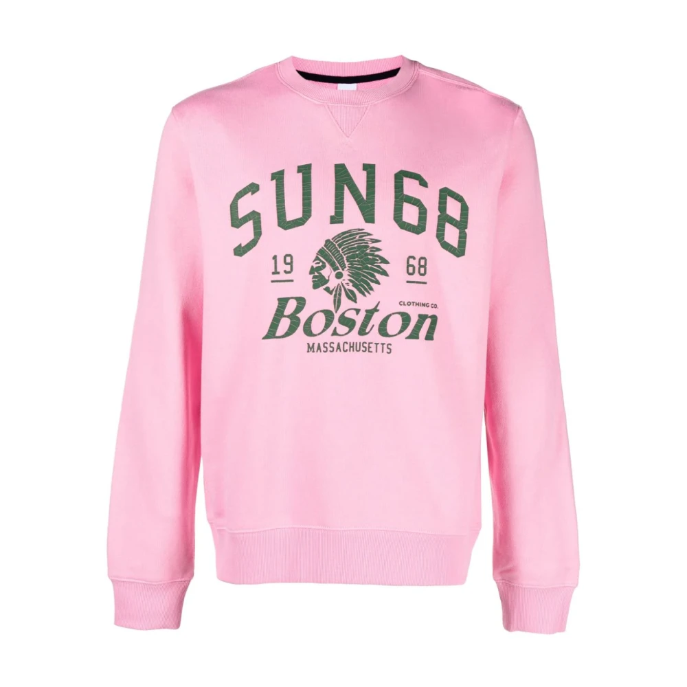 Sun68 Logo Print Sweatshirt Pink Heren