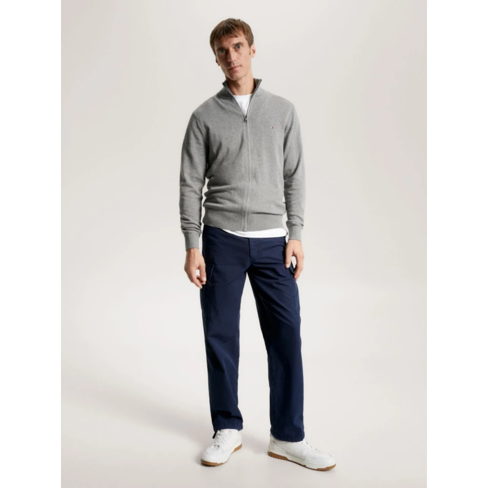 Tommy Hilfiger Pima Organisch Katoen Kasjmier Rits Thru Gray Heren