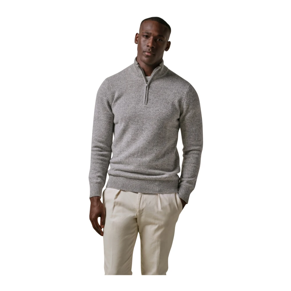 Profuomo Half Zip Pullover Lamswol Melange Grijs