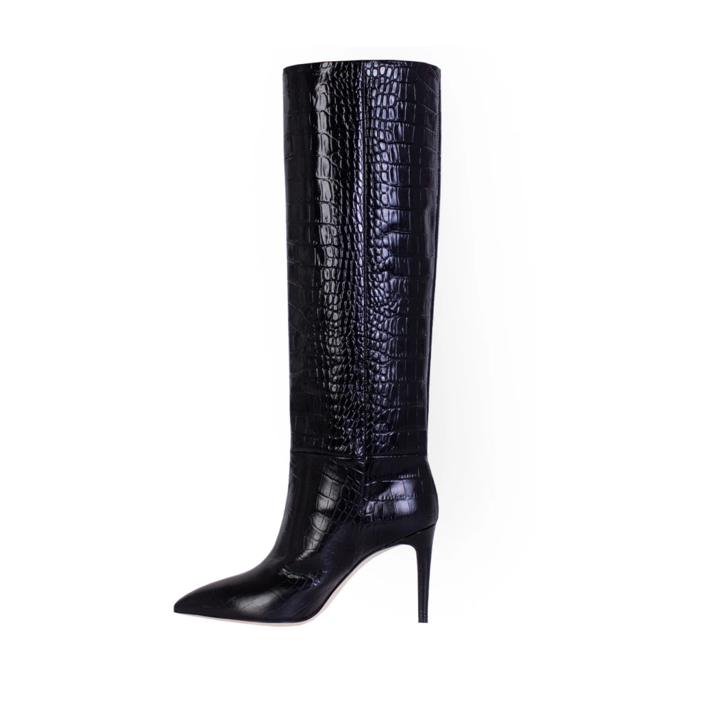 Paris Texas Croco Leren Stiletto Boot 85 Black Dames