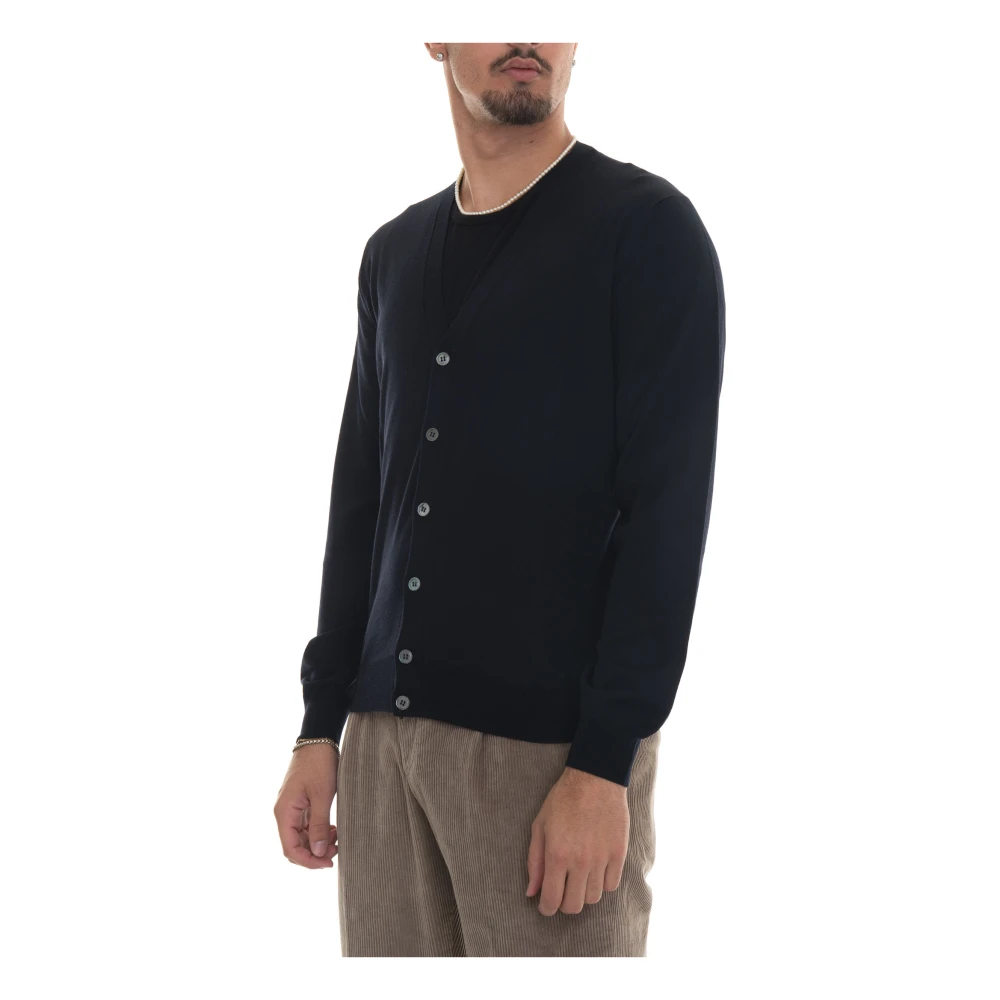 Hindustrie Slim Fit Merino Wool Button Cardigan Blue Heren
